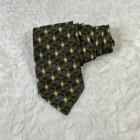 Jos.A.Bank Designer Geometric Tie Green Blue Diamonds Scales - Picture 2 of 4